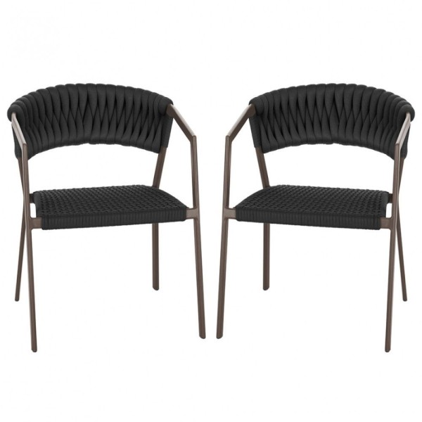 Encontraproduto.com.br - 2 Cadeiras Atenas Tricô Náutico E Alumínio UV Varanda Marrom Preto