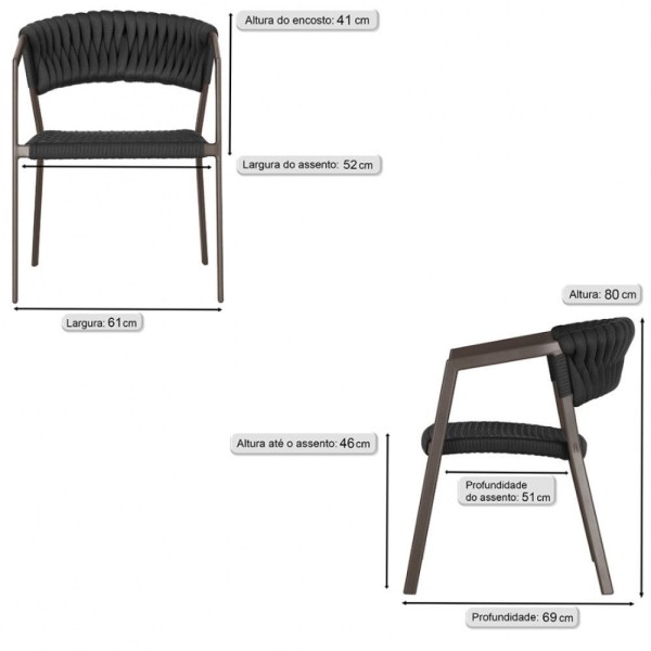 Encontraproduto.com.br - 2 Cadeiras Atenas Tricô Náutico E Alumínio UV Varanda Marrom Preto