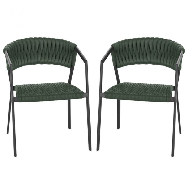 Encontraproduto.com.br - 2 Cadeiras Tricô Náutico E Alumínio Proteção Uv Varanda Verde