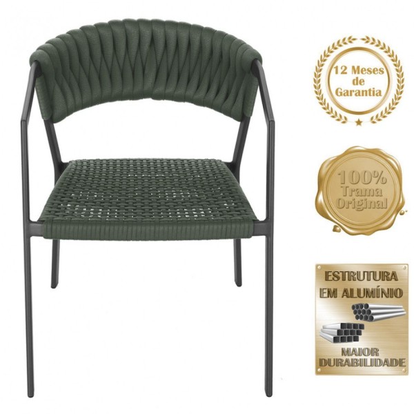 Encontraproduto.com.br - 2 Cadeiras Tricô Náutico E Alumínio Proteção Uv Varanda Verde