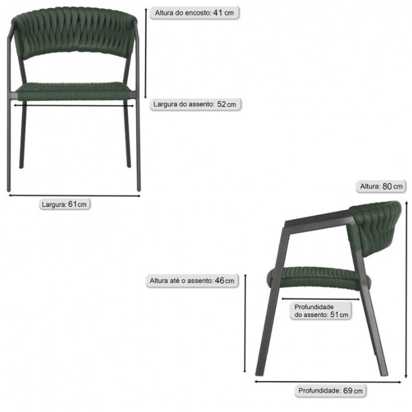 Encontraproduto.com.br - 2 Cadeiras Tricô Náutico E Alumínio Proteção Uv Varanda Verde