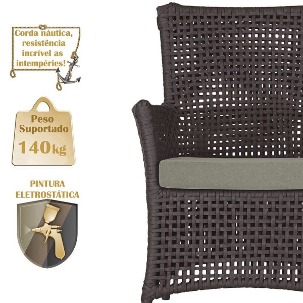 Encontraproduto.com.br - 1 Poltrona E 1 Mesa Igapó Em Alumínio Preta Corda Náutica E8 Marrom