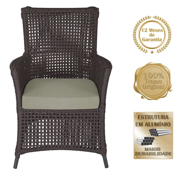 Encontraproduto.com.br - 1 Poltrona E 1 Mesa Igapó Em Alumínio Preta Corda Náutica E8 Marrom