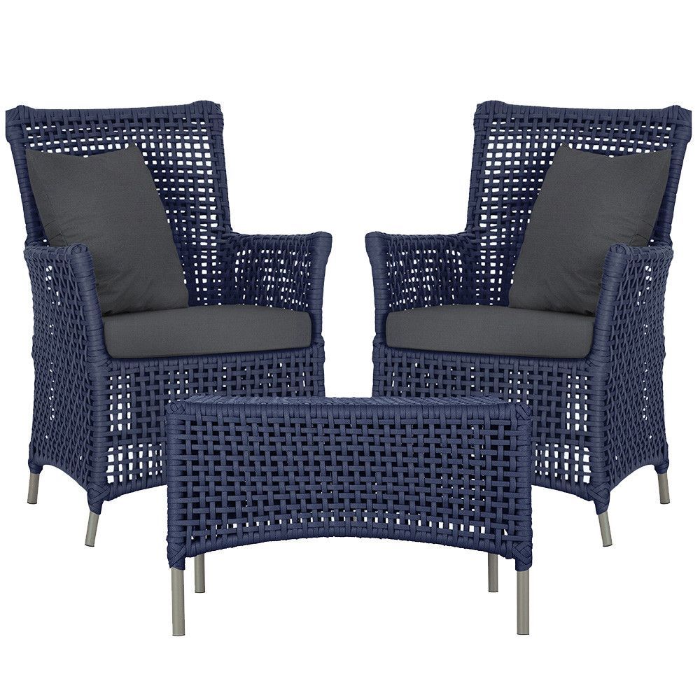 Encontraproduto.com.br - 2 Poltronas E 1 Mesa Igapó Alumínio Fendi Corda Náutica E11 Azul
