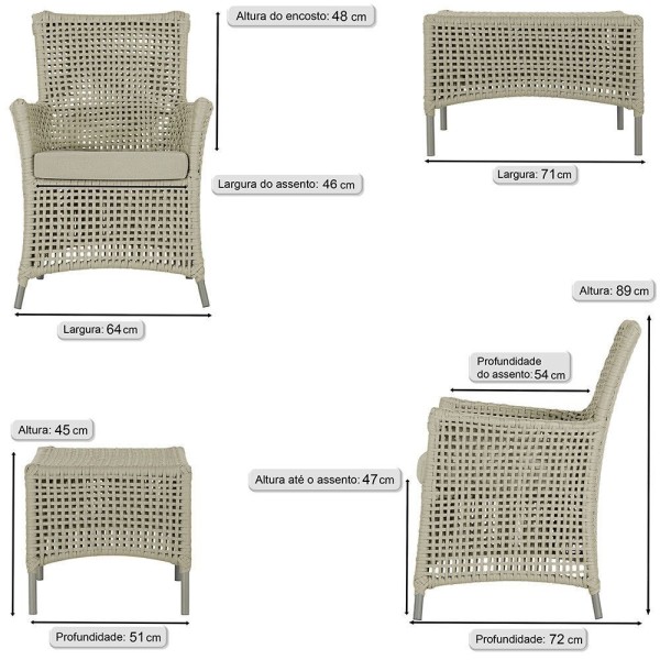 Encontraproduto.com.br - 2 Poltronas E 1 Mesa Igapó Alumínio Fendi Corda Náutica E7 Rami