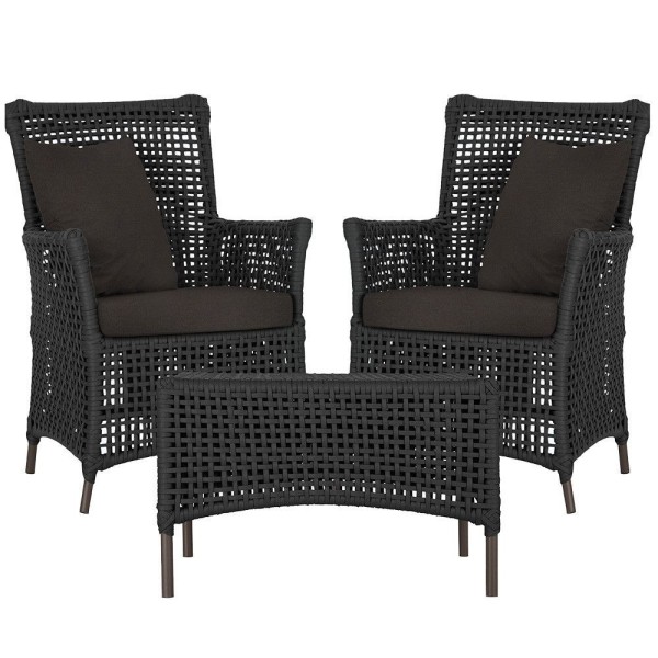 Encontraproduto.com.br - 2 Poltronas E 1 Mesa Igapó Alumínio Marrom Corda Náutica E9 Preto