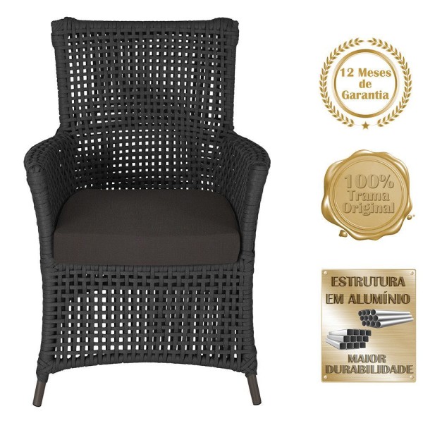 Encontraproduto.com.br - 2 Poltronas E 1 Mesa Igapó Alumínio Marrom Corda Náutica E9 Preto