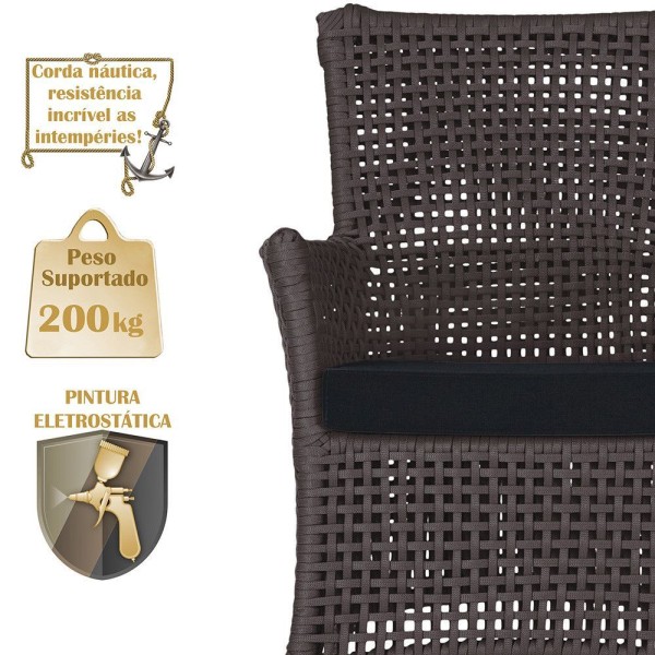 Encontraproduto.com.br - 1 Sofá área Externa Igapó Alumínio Fendi Corda Náutica E12 Marrom