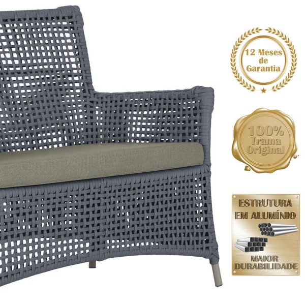 Encontraproduto.com.br - 1 Sofá área Externa Igapó Alumínio Fendi Corda Náutica E8 Prata