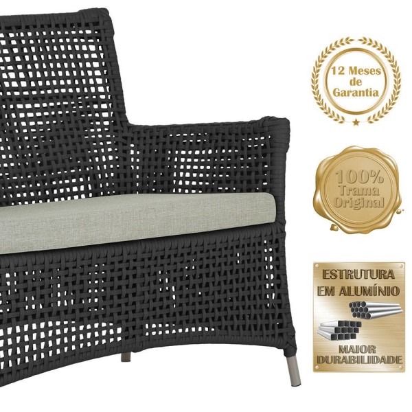 Encontraproduto.com.br - 1 Sofá área Externa Igapó Alumínio Fendi Corda Náutica E3 Preto