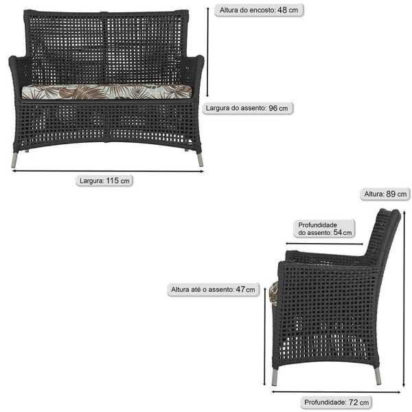 Encontraproduto.com.br - 1 Sofá área Externa Igapó Alumínio Fendi Corda Náutica E6 Preto
