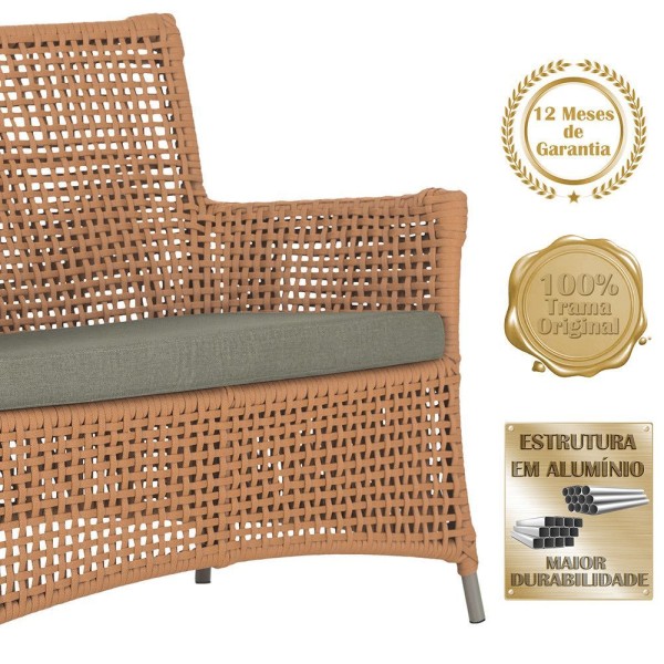 Encontraproduto.com.br - 1 Sofá área Externa Igapó Alumínio Fendi Corda Náutica E8 Terra Cota