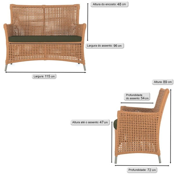 Encontraproduto.com.br - 1 Sofá área Externa Igapó Alumínio Fendi Corda Náutica E13 Terra Cota