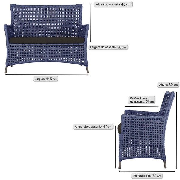 Encontraproduto.com.br - 1 Sofá área Externa Igapó Alumínio Marrom Corda Náutica E9 Azul