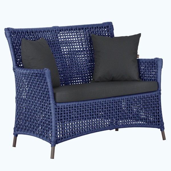 Encontraproduto.com.br - 1 Sofá área Externa Igapó Alumínio Marrom Corda Náutica E11 Azul
