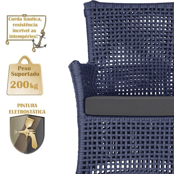 Encontraproduto.com.br - 1 Sofá área Externa Igapó Alumínio Marrom Corda Náutica E11 Azul