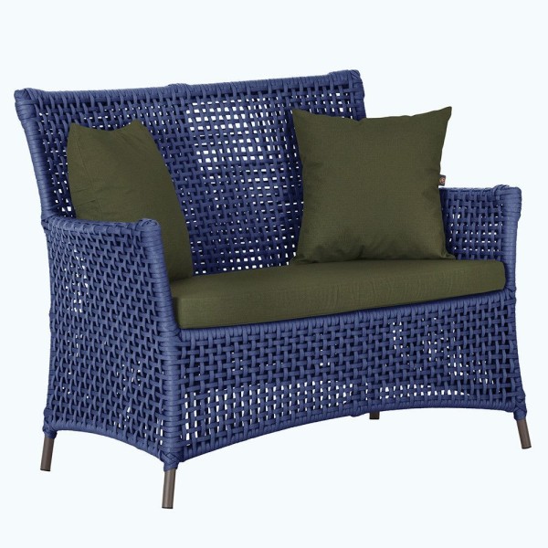 Encontraproduto.com.br - 1 Sofá área Externa Igapó Alumínio Marrom Corda Náutica E13 Azul