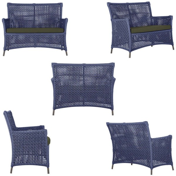 Encontraproduto.com.br - 1 Sofá área Externa Igapó Alumínio Marrom Corda Náutica E13 Azul