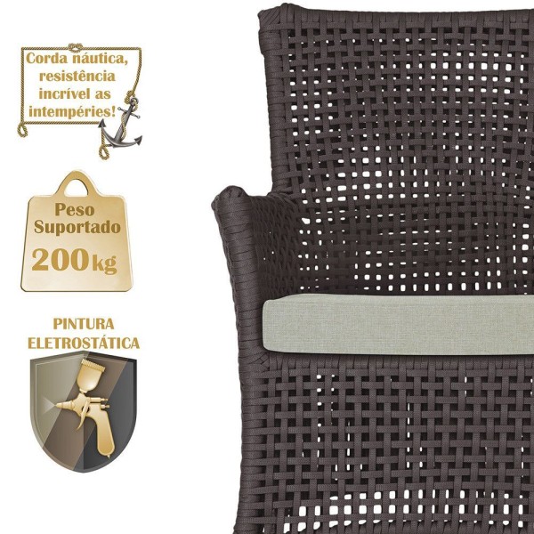 Encontraproduto.com.br - 1 Sofá área Externa Igapó Alumínio Marrom Corda Náutica E3 Marrom