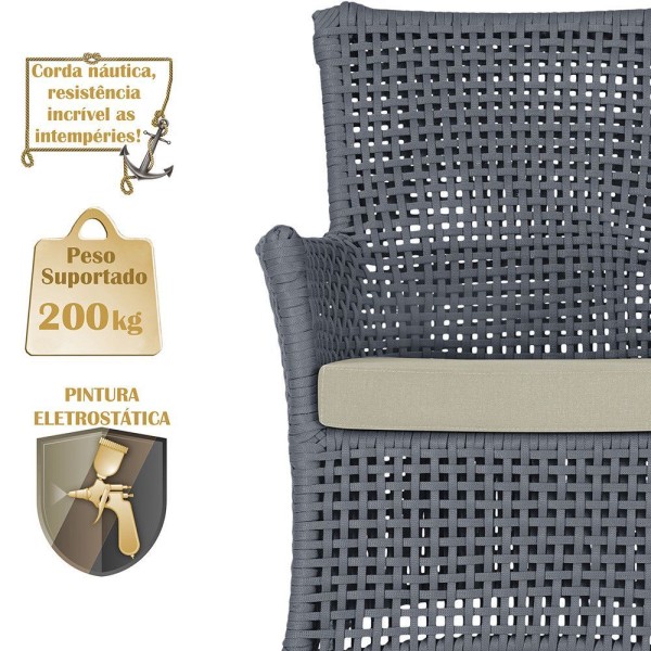 Encontraproduto.com.br - 1 Sofá área Externa Igapó Alumínio Marrom Corda Náutica E7 Prata