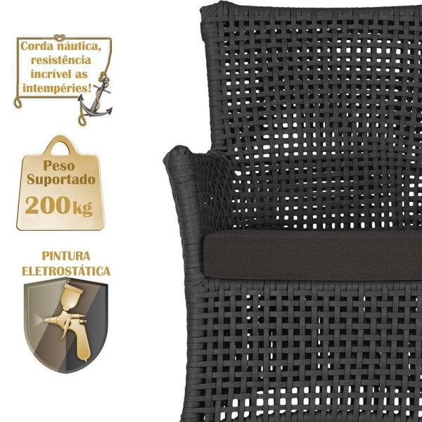 Encontraproduto.com.br - 1 Sofá área Externa Igapó Alumínio Marrom Corda Náutica E9 Preto