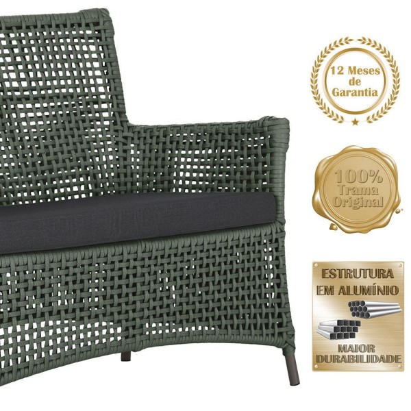 Encontraproduto.com.br - 1 Sofá área Externa Igapó Alumínio Marrom Corda Náutica E11 Verde