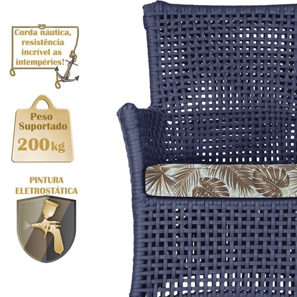 Encontraproduto.com.br - 1 Sofá área Externa Igapó Alumínio Preta Corda Náutica E6 Azul