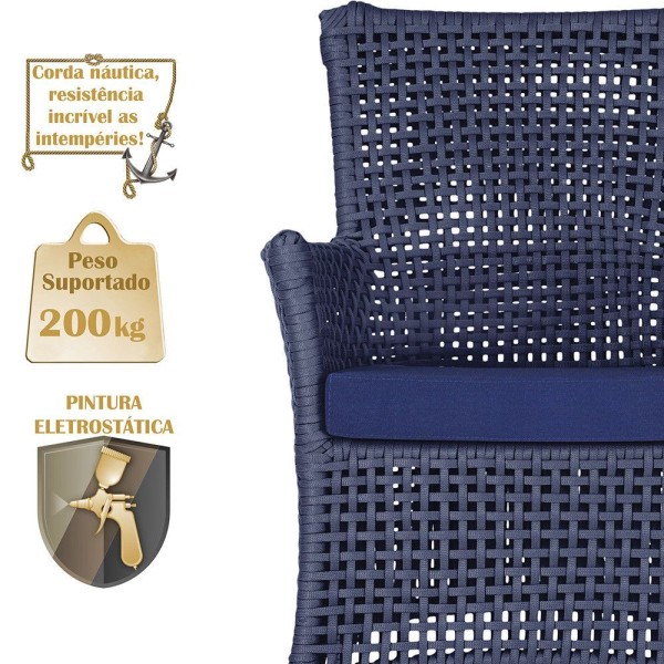 Encontraproduto.com.br - 1 Sofá área Externa Igapó Alumínio Preta Corda Náutica E10 Azul