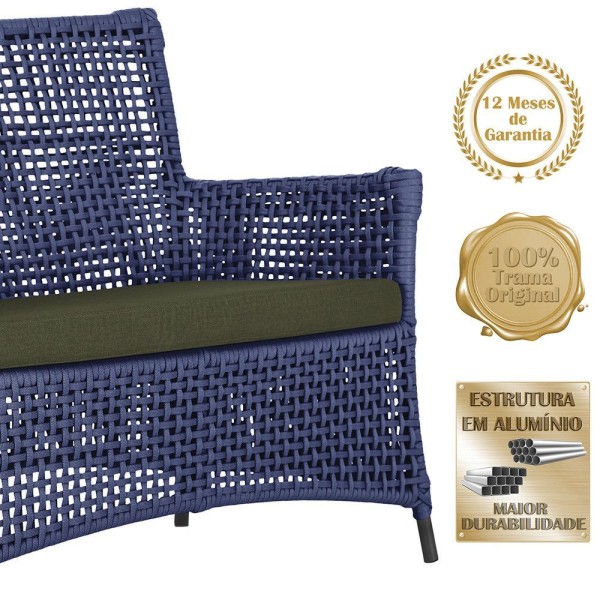 Encontraproduto.com.br - 1 Sofá área Externa Igapó Alumínio Preta Corda Náutica E13 Azul