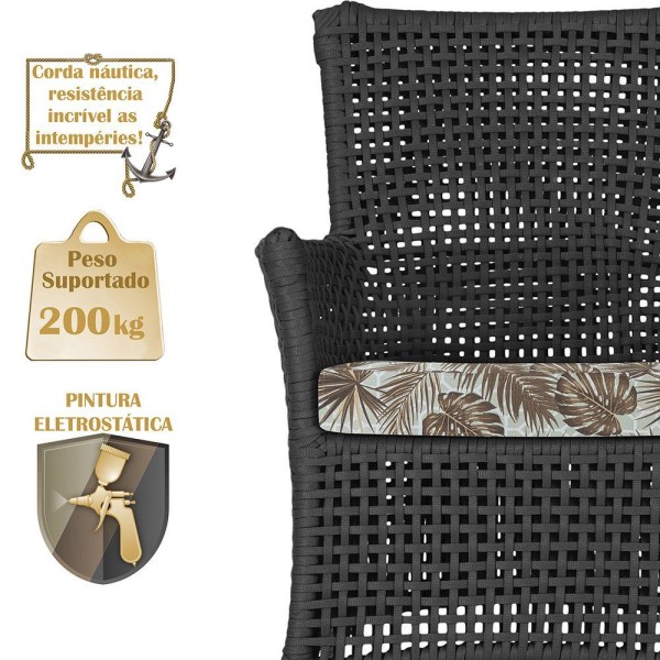 Encontraproduto.com.br - 1 Sofá área Externa Igapó Alumínio Preta Corda Náutica E6 Preto
