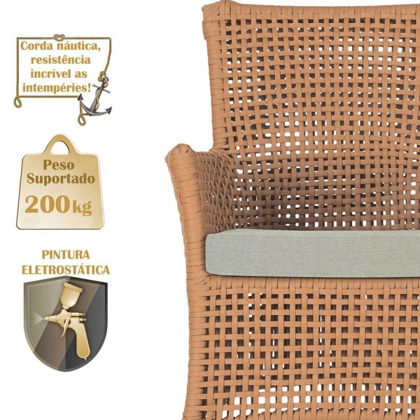 Encontraproduto.com.br - 1 Sofá área Externa Igapó Alumínio Preta Corda Náutica E3 Terra Cota