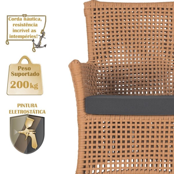 Encontraproduto.com.br - 1 Sofá área Externa Igapó Alumínio Preta Corda Náutica E11 Terra Cota