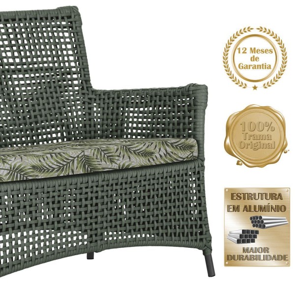 Encontraproduto.com.br - 1 Sofá área Externa Igapó Alumínio Preta Corda Náutica E5 Verde