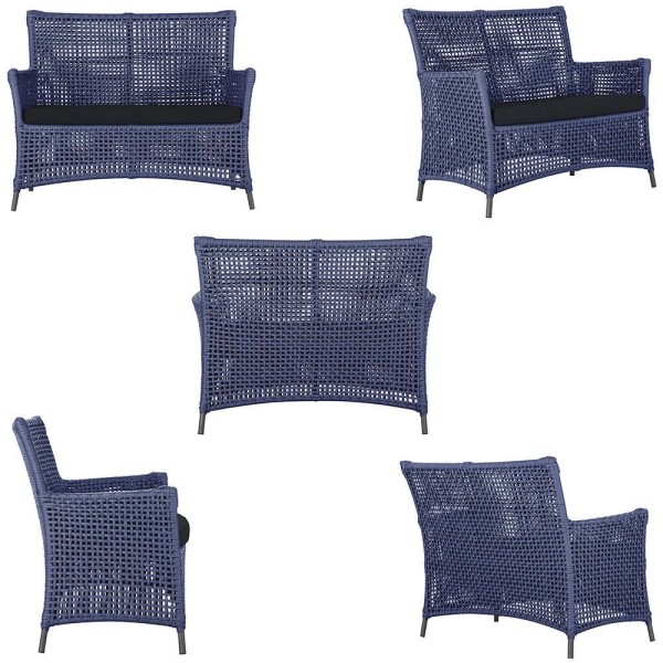 Encontraproduto.com.br - 1 Sofá E Mesa Igapó Alumínio Preta Corda Náutica E12 Trama Azul