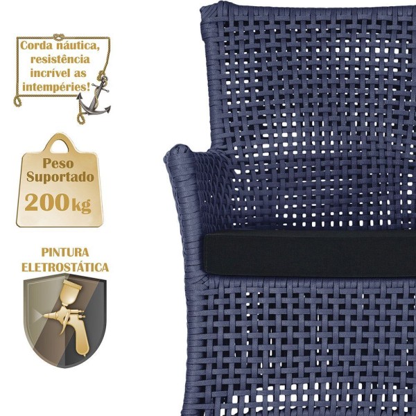 Encontraproduto.com.br - 1 Sofá E Mesa Igapó Alumínio Preta Corda Náutica E12 Trama Azul