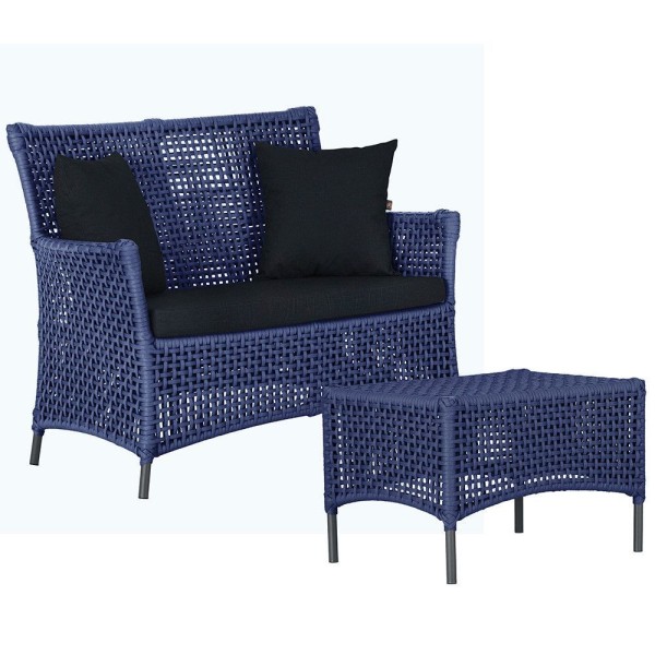 Encontraproduto.com.br - 1 Sofá E Mesa Igapó Alumínio Preta Corda Náutica E12 Trama Azul