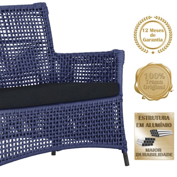 Encontraproduto.com.br - 1 Sofá E Mesa Igapó Alumínio Preta Corda Náutica E12 Trama Azul