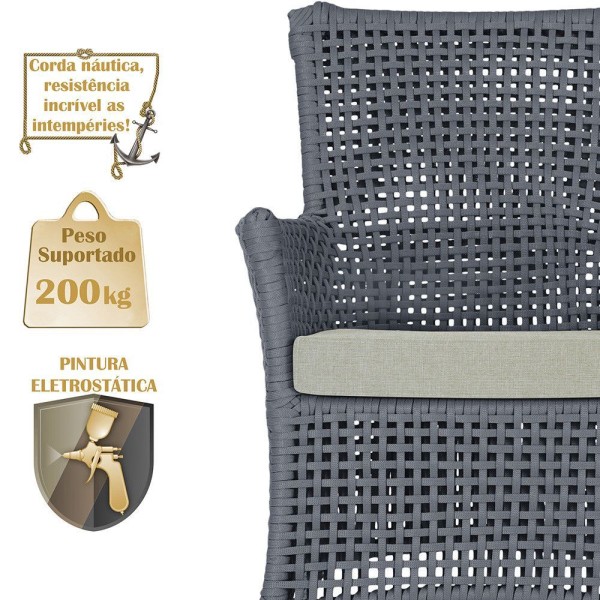 Encontraproduto.com.br - 1 Sofá E Mesa Igapó Alumínio Preta Corda Náutica E3 Trama Prata
