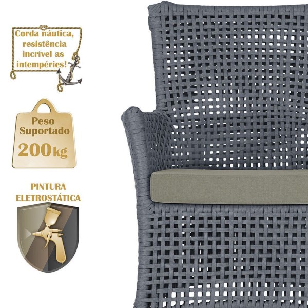 Encontraproduto.com.br - 1 Sofá E Mesa Igapó Alumínio Preta Corda Náutica E8 Trama Prata