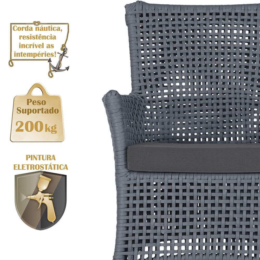 Encontraproduto.com.br - 1 Sofá E Mesa Igapó Alumínio Preta Corda Náutica E11 Trama Prata