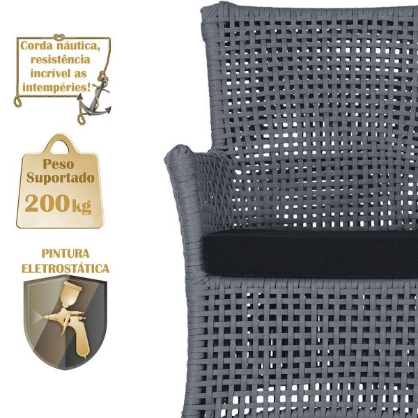 Encontraproduto.com.br - 1 Sofá E Mesa Igapó Alumínio Preta Corda Náutica E12 Trama Prata