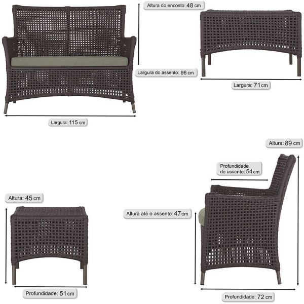 Encontraproduto.com.br - 2 Sofás E Mesa Igapó Alumínio Marrom Corda Náutica E8 Trama Marrom