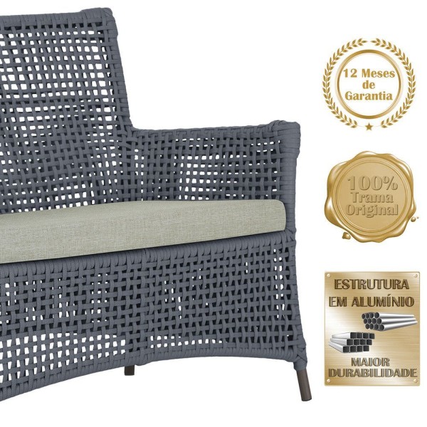 Encontraproduto.com.br - 2 Sofás E Mesa Igapó Alumínio Marrom Corda Náutica E3 Trama Prata