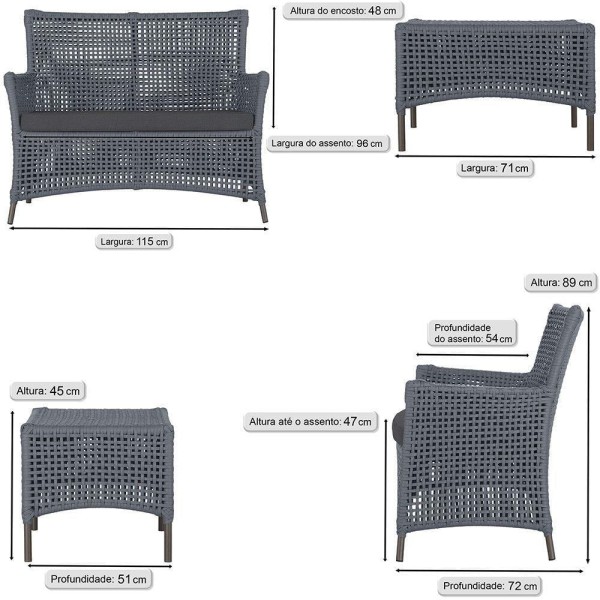 Encontraproduto.com.br - 2 Sofás E Mesa Igapó Alumínio Marrom Corda Náutica E11 Trama Prata