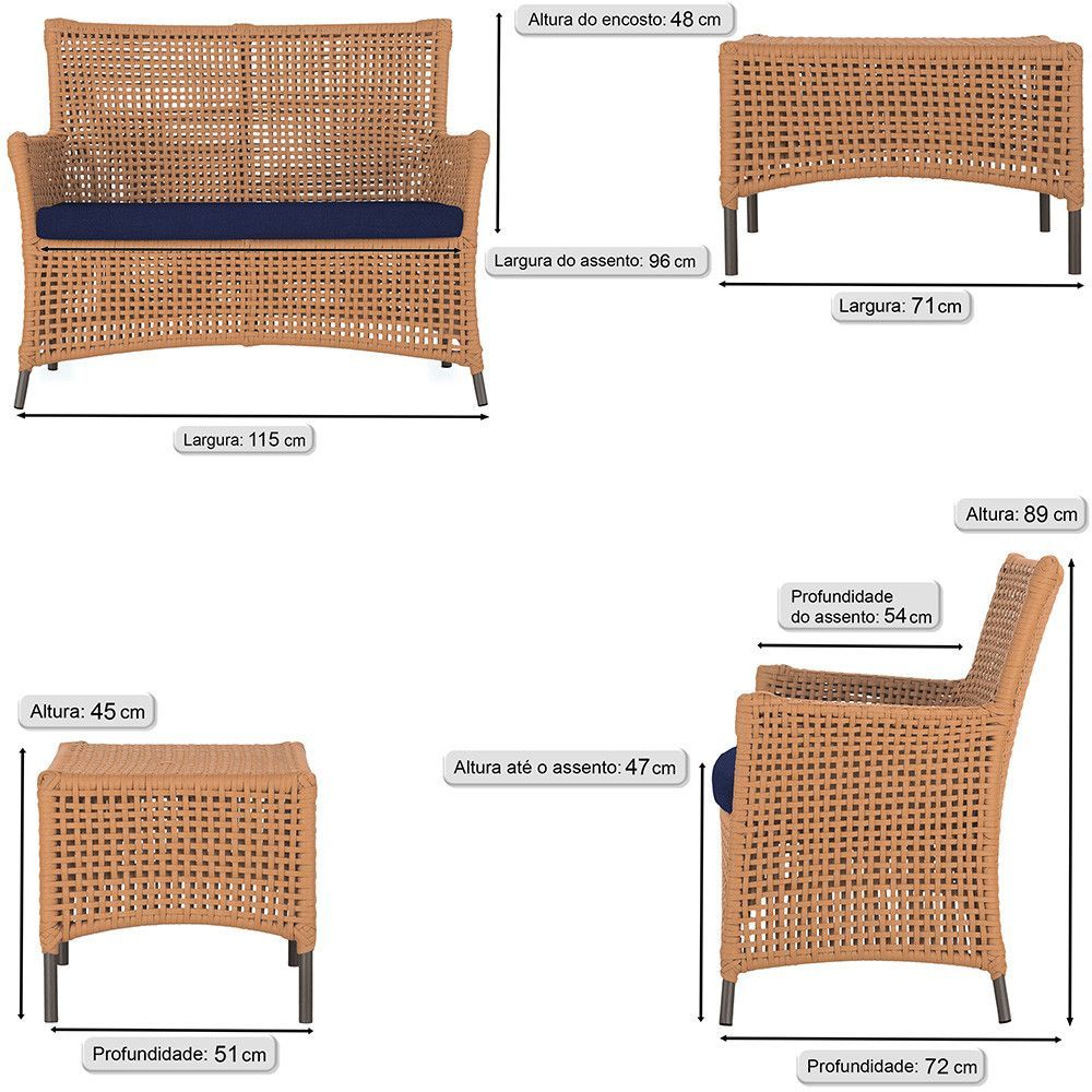 Encontraproduto.com.br - 2 Sofás E Mesa Igapó Alumínio Marrom Corda Náutica E10 Trama Terra Cota