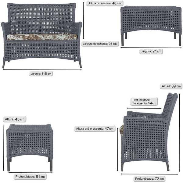 Encontraproduto.com.br - 2 Sofás E Mesa Igapó Alumínio Preta Corda Náutica E6 Trama Prata