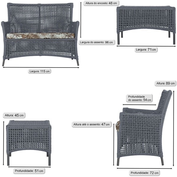 Encontraproduto.com.br - 2 Sofás E Mesa Igapó Alumínio Preta Corda Náutica E6 Trama Prata