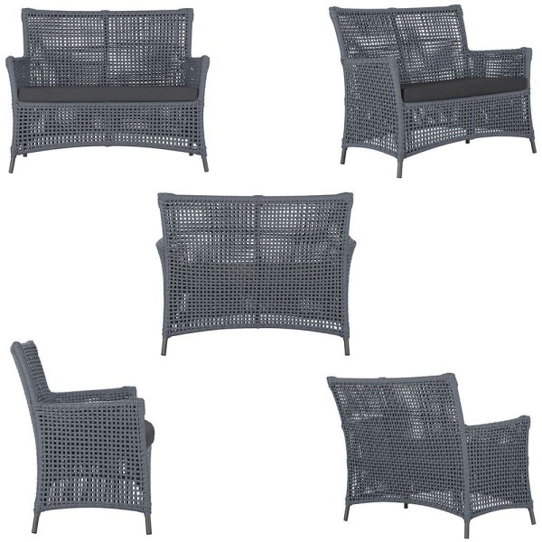 Encontraproduto.com.br - 2 Sofás E Mesa Igapó Alumínio Preta Corda Náutica E11 Trama Prata