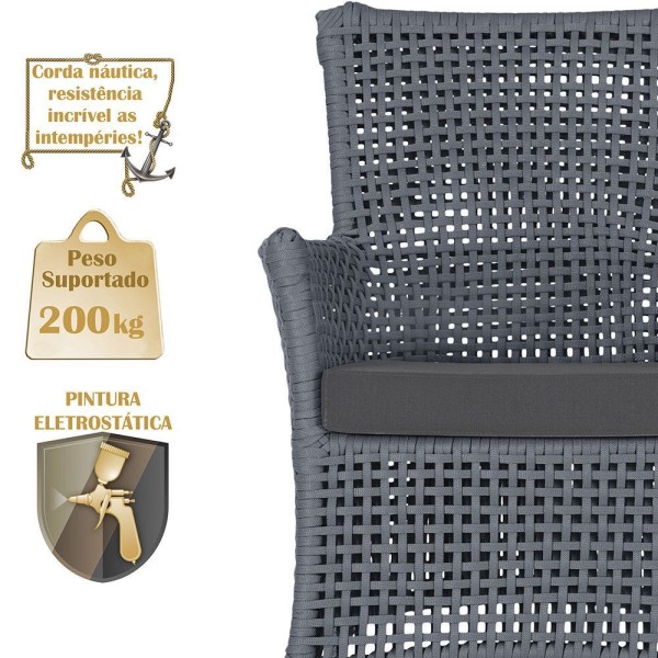 Encontraproduto.com.br - 2 Sofás E Mesa Igapó Alumínio Preta Corda Náutica E11 Trama Prata