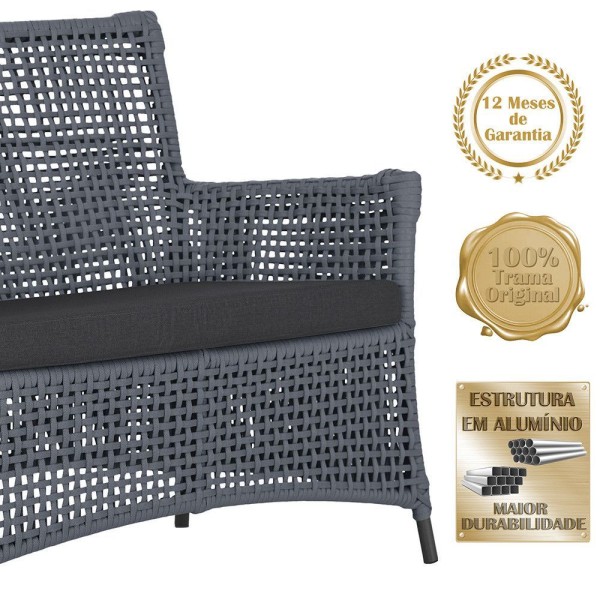 Encontraproduto.com.br - 2 Sofás E Mesa Igapó Alumínio Preta Corda Náutica E11 Trama Prata